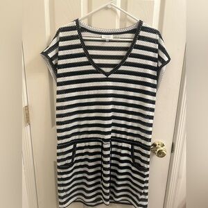 Calvin Klein Black and White Striped Mesh Coverup